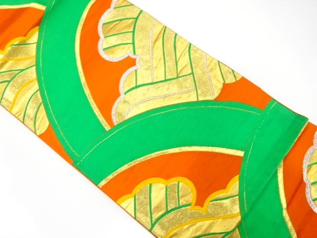 JAPANESE KIMONO / ANTIQUE FUKURO OBI / SILK / WOVEN WAVE & SEIGAIHA